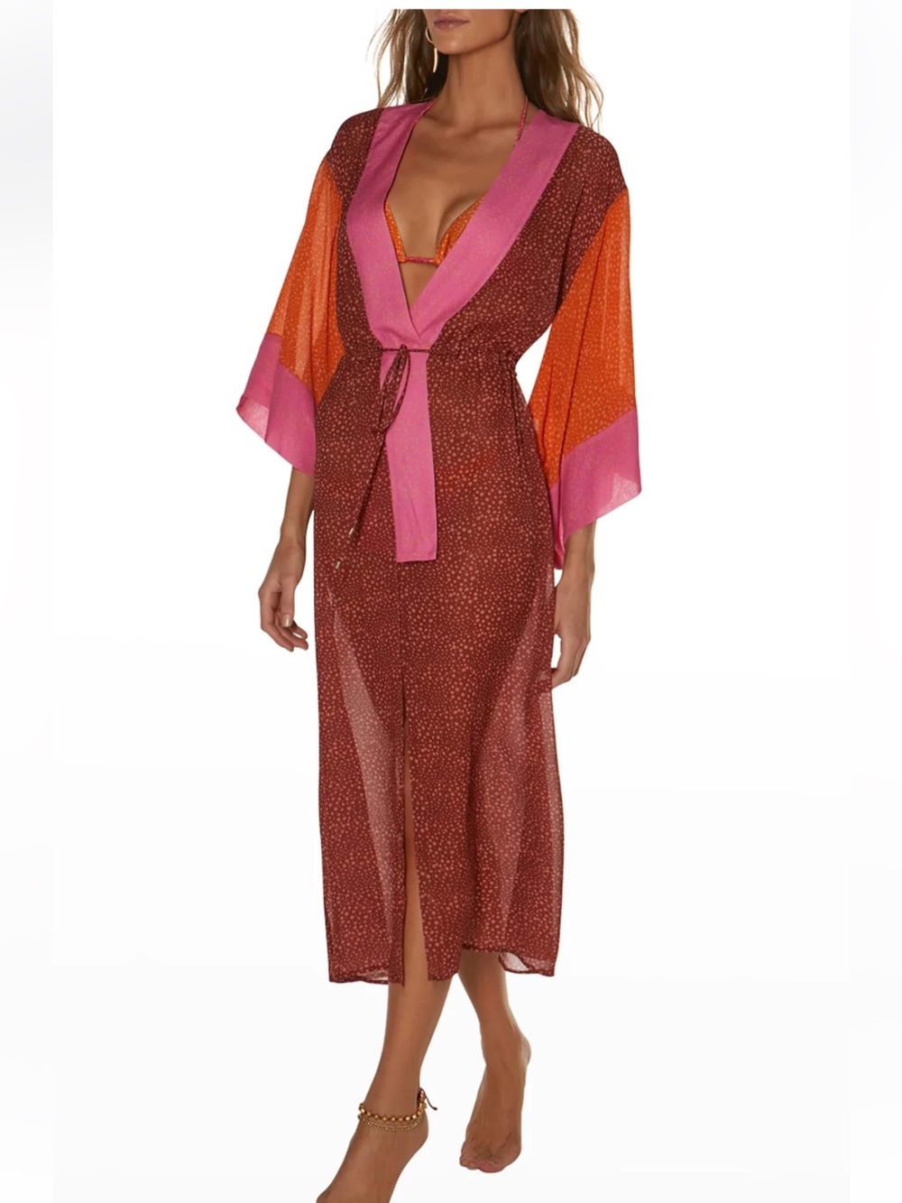ViX Paula Hermanny Anni Long Coverup Kimono– Size S | Colorblock